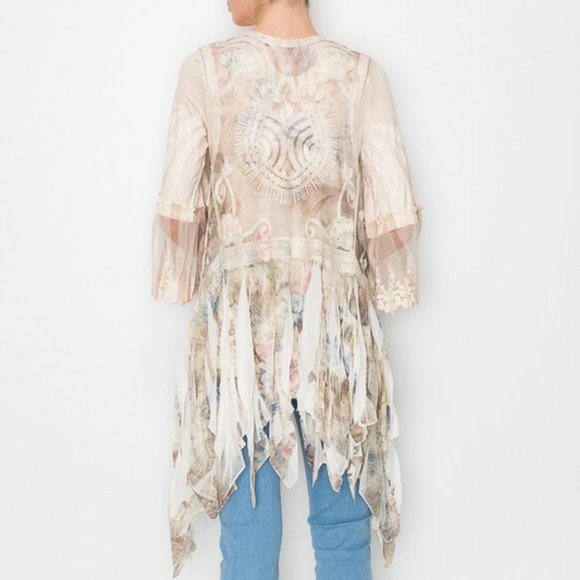 new ORIGAMI CHIFFON RUFFLE kimono vest shirt cardigan wrap SM-4XL western boho - Picture 4 of 10